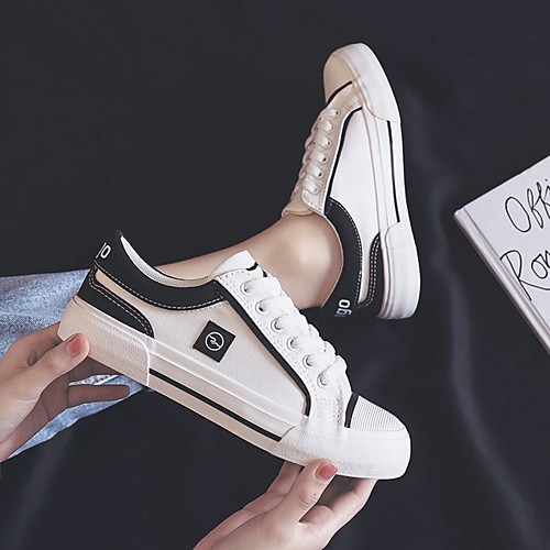 

Women's Sneakers Summer Flat Heel Round Toe Daily Canvas White / Black / Blue
