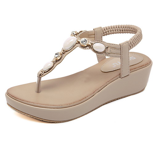 

Women's Sandals Summer Wedge Heel Open Toe Daily PU Almond / Black