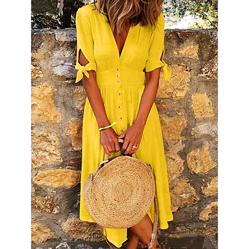 

Women's Knee Length Dress A-Line Dress - Short Sleeves Solid Color Summer Casual Mumu 2020 Purple Yellow Orange Green Light Blue S M L XL XXL XXXL XXXXL XXXXXL