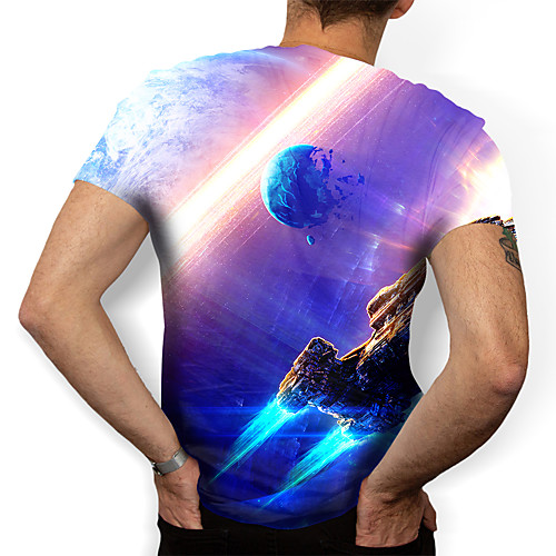 

Men's T shirt Galaxy Graphic Optical Illusion Print Short Sleeve Daily Tops Purple