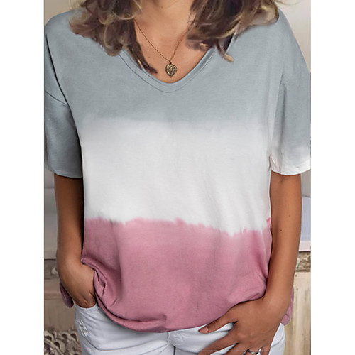 

Women's Color Block T-shirt Daily V Neck Wine / Blue / Purple / Blushing Pink / Brown