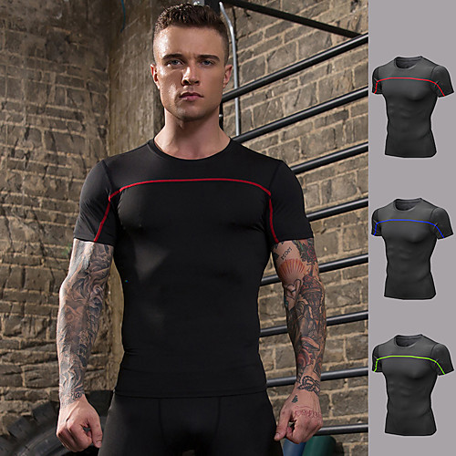 

Men's Running Shirt Color Block Black / Red Black / Green Black / Blue Elastane Yoga Running Fitness Tee / T-shirt Short Sleeve Sport Activewear Breathable Comfort Quick Dry Stretchy