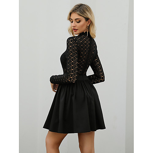 

Women's A-Line Dress Short Mini Dress - Long Sleeve Solid Color Zipper Spring Summer Elegant Vintage Daily Going out Puff Sleeve 2020 White Black Blushing Pink S M L