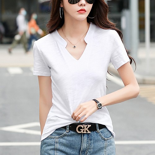 

Women's Solid Colored T-shirt Daily V Neck White / Black / Blue / Army Green