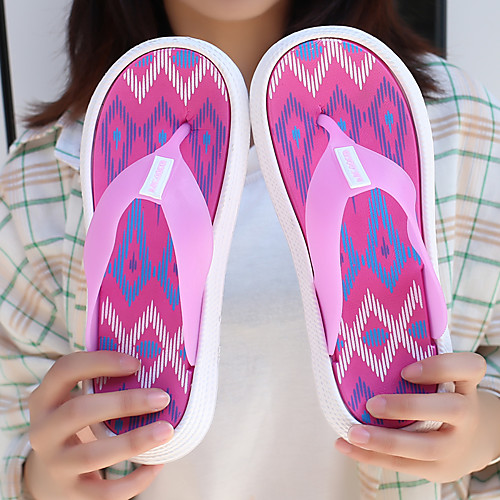 

Women's Slippers & Flip-Flops Summer Flat Heel Open Toe Minimalism Daily Color Block Synthetics Black / Purple / Red