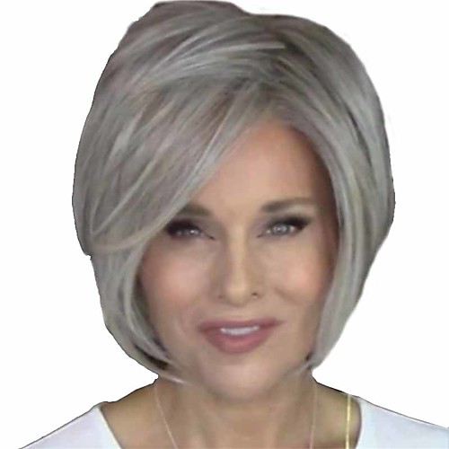 

Synthetic Wig Natural Straight Short Bob Wig Short Grey Synthetic Hair 14 inch Women's Women Easy dressing Fluffy White