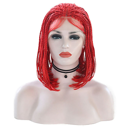 

Synthetic Lace Front Wig Box Braids Plaited Middle Part with Baby Hair Lace Front Wig Short Red Synthetic Hair 12-16 inch Women's Party Women Synthetic Red