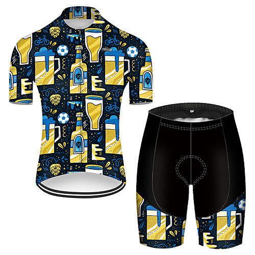 

21Grams Men's Short Sleeve Cycling Jersey with Shorts Nylon Polyester Black / Yellow Funny Oktoberfest Beer Bike Clothing Suit Breathable 3D Pad Quick Dry Ultraviolet Resistant Reflective Strips