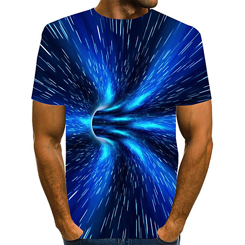 

Men's Graphic 3D Print Black & Gray Print T-shirt Basic Exaggerated Daily Round Neck Blue / Short Sleeve