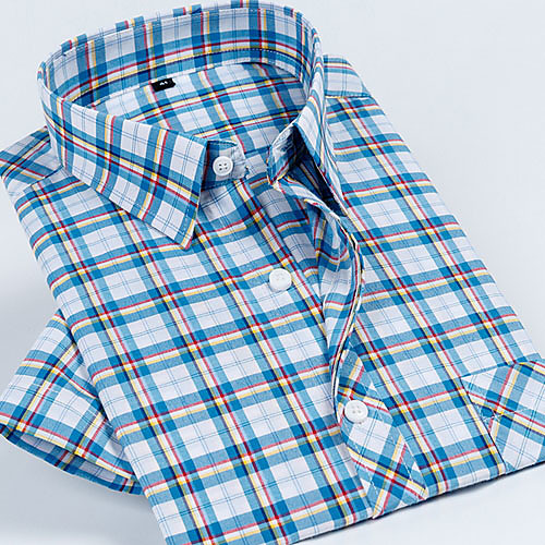 

Men's Plaid Print Shirt Daily Button Down Collar Blue / Short Sleeve