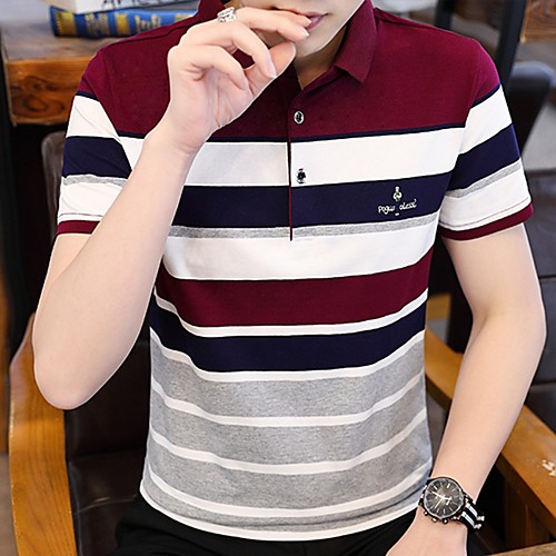

Men's Plus Size Striped Letter Embroidered Polo - Cotton Business Basic Daily Work Wine / Blue / Yellow / Short Sleeve