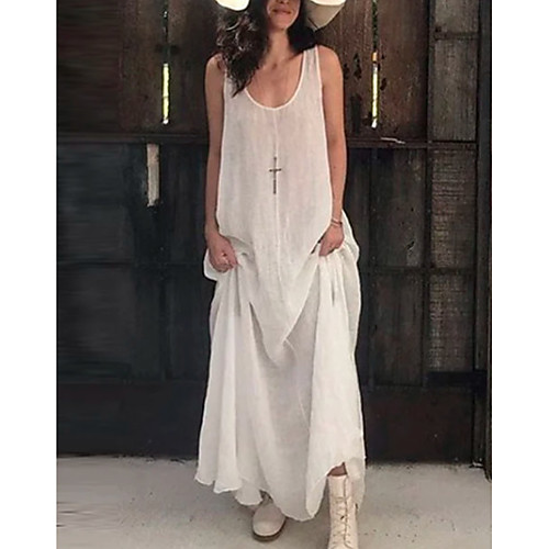 

Women's Maxi long Dress Shift Dress - Sleeveless Solid Color Summer Elegant Loose 2020 White Orange Khaki Light Green Gray Light Blue S M L XL XXL XXXL