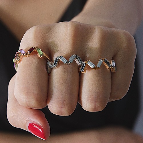 

Women's Ring 1pc Gold Silver Rainbow Rhinestone Alloy Irregular Artistic Simple Punk Wedding Party Evening Jewelry Geometrical Wave Wearable