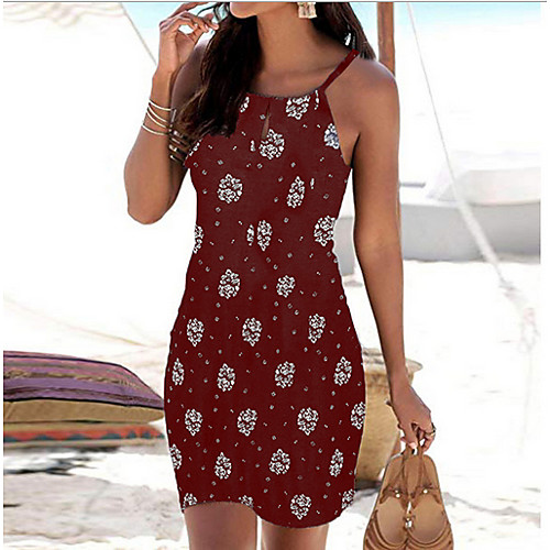 

Women's Sheath Dress Knee Length Dress - Sleeveless Floral Summer Elegant 2020 Wine Black Blue S M L XL XXL