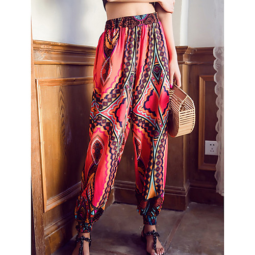 

Women's Basic Chinoiserie Loose Chinos Pants - Print Red S / M / L