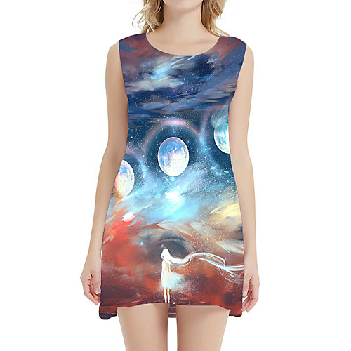 

Women's A Line Dress - Sleeveless Print Patchwork Summer 3D Print Sexy Daily Holiday 2020 Blue Rainbow Gray Light Blue S M L XL XXL XXXL