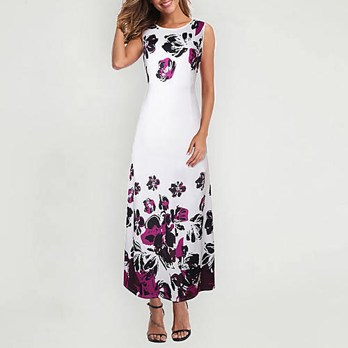 

Women's Maxi A Line Dress - Sleeveless Print Summer Fall Elegant 2020 White Black S M L XL XXL