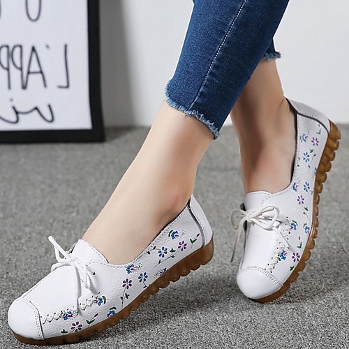 

Women's Loafers & Slip-Ons Summer Flat Heel Round Toe Daily PU White / Black / Red