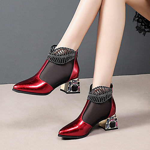 

Women's Boots Spring & Summer / Fall & Winter Chunky Heel Pointed Toe Daily Party & Evening Patent Leather Black / Red / Burgundy