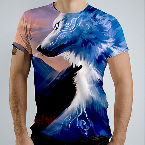 

Men's Graphic Animal Wolf T-shirt Basic Elegant Daily Going out Blue