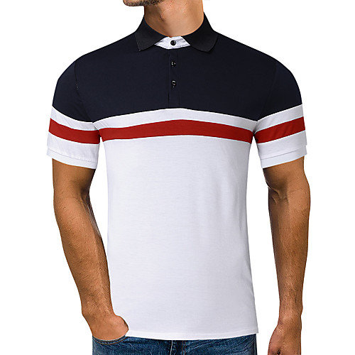 

Men's Color Block Polo Basic Elegant Daily Work White