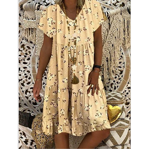 

Women's A Line Dress - Short Sleeves Floral Summer Casual 2020 Yellow Beige Gray Light Blue S M L XL XXL XXXL XXXXL XXXXXL