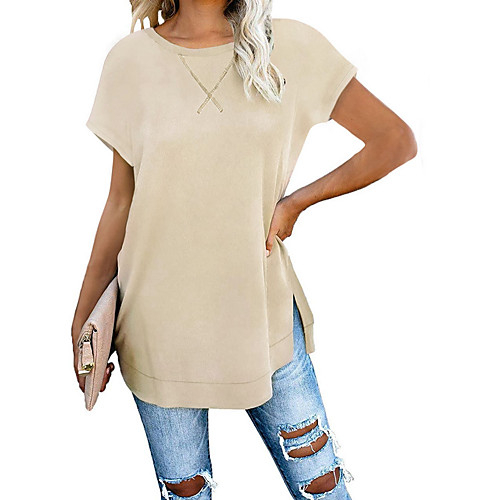 

Women's Solid Colored T-shirt Daily Black / Blue / Khaki / Green / Navy Blue