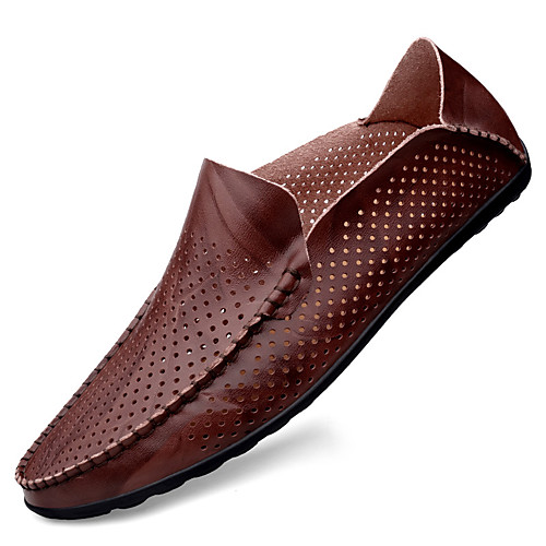 

Men's Fall / Spring & Summer Daily Outdoor Loafers & Slip-Ons Walking Shoes Cowhide Breathable Wear Proof Wine / Dark Brown / Black