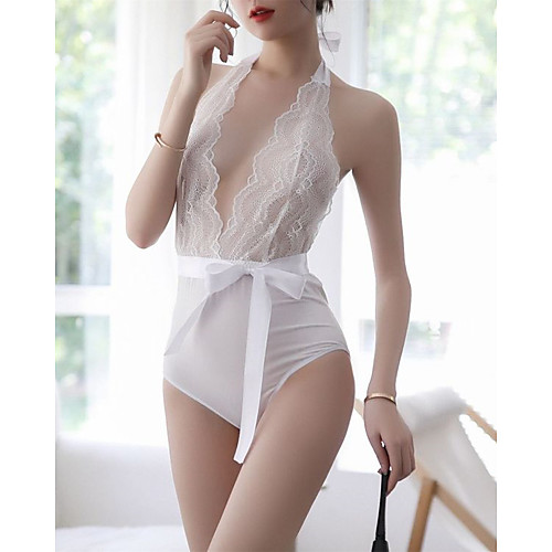 

Women's Lace Babydoll & Slips / Suits / Bodysuits Nightwear Patchwork / Solid Colored / Embroidered White Black S M L