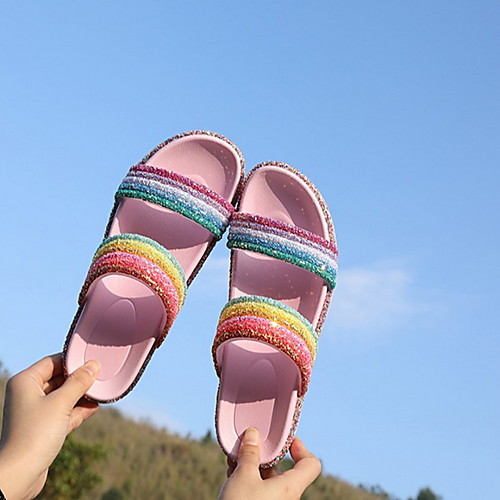 

Women's Sandals Flat Sandal Summer Flat Heel Peep Toe Daily PVC Red / Pink