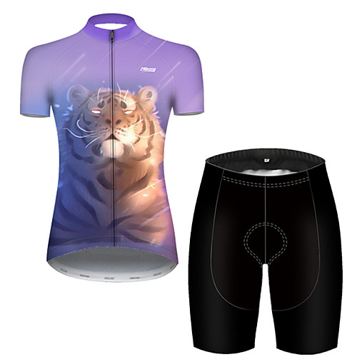 

21Grams Women's Short Sleeve Cycling Jersey with Shorts Nylon Polyester Black / Yellow Galaxy Animal Tiger Bike Clothing Suit Breathable Quick Dry Ultraviolet Resistant Reflective Strips Sweat-wicking