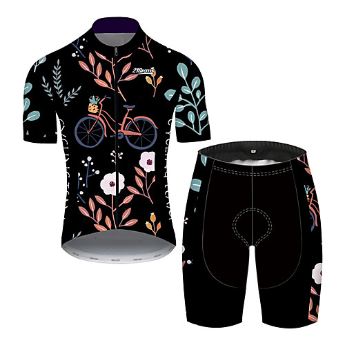 

21Grams Men's Short Sleeve Cycling Jersey with Shorts Black / Red Floral Botanical Bike UV Resistant Quick Dry Sports Patterned Mountain Bike MTB Road Bike Cycling Clothing Apparel / Stretchy