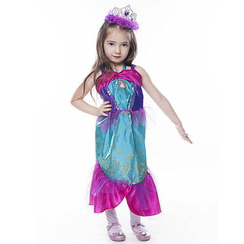 

The Little Mermaid Dress Flower Girl Dress Girls' Movie Cosplay A-Line Slip Blue Dress Children's Day Masquerade Tulle Cotton