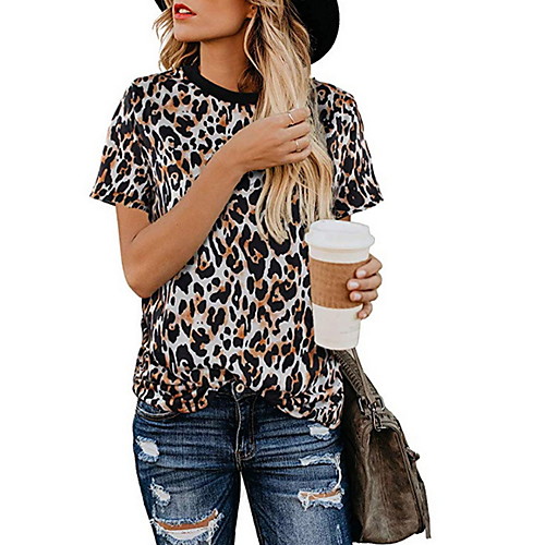 

Women's Leopard T-shirt Daily White / Camel / Brown / Beige