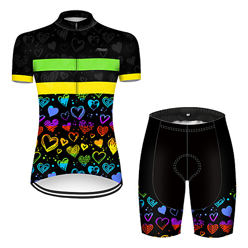 

21Grams Women's Short Sleeve Cycling Jersey with Shorts Nylon Polyester Black / Yellow Heart Gradient Bike Clothing Suit Breathable Quick Dry Ultraviolet Resistant Reflective Strips Sweat-wicking