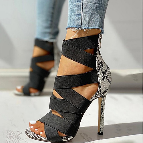 

Women's Sandals Snakeskin Shoes Animal Print Stiletto Heel Open Toe Daily Microfiber Summer Black Beige