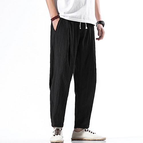 

Men's Sporty Chinoiserie Loose Chinos Pants - Solid Colored Drawstring Comfort Cotton Black Blue Dark Gray US32 / UK32 / EU40 / US34 / UK34 / EU42 / US38 / UK38 / EU46