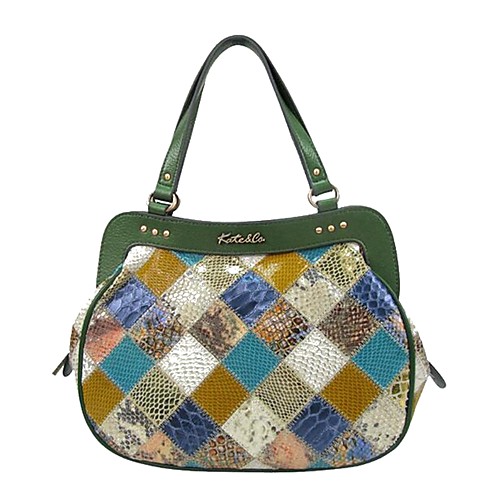 

Women's Zipper Cowhide Evening Bag / Top Handle Bag Color Block Light Green
