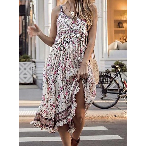 

Women's Strap Dress Midi Dress - Sleeveless Print Summer Casual Boho 2020 Blue Yellow Fuchsia Khaki Green S M L XL XXL XXXL XXXXL XXXXXL