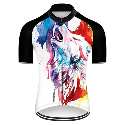 

21Grams Men's Short Sleeve Cycling Jersey Nylon BlackWhite Wolf Animal Bike Jersey Top Mountain Bike MTB Road Bike Cycling Quick Dry Breathable Sports Clothing Apparel / Micro-elastic