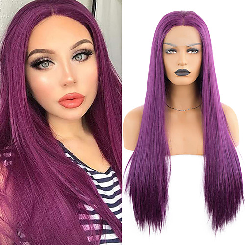 

Synthetic Lace Front Wig Straight Middle Part Lace Front Wig Long Purple Synthetic Hair 18-26 inch Women's Soft Adjustable Party Purple