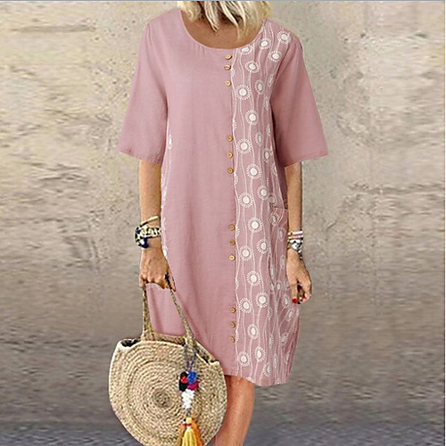 

Women's Shift Dress Midi Dress - Short Sleeves Solid Color Summer Elegant 2020 Blushing Pink Light Blue S M L XL