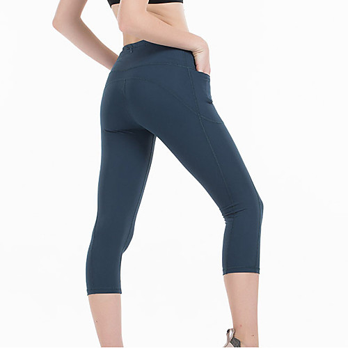 

Women's High Waist Yoga Pants Pocket Fashion Black Green Blue Cyan Running Fitness Gym Workout 3/4 Capri Pants Sport Activewear Quick Dry Butt Lift Tummy Control High Elasticity