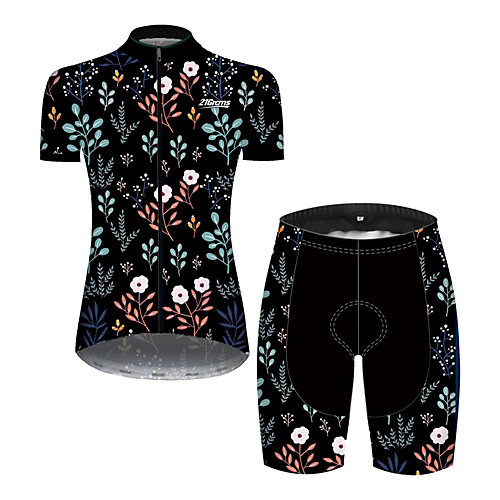 

Women's Short Sleeve Cycling Jersey with Shorts Black / Red Floral Botanical Bike Clothing Suit Breathable 3D Pad Quick Dry Ultraviolet Resistant Reflective Strips Sports Patterned Mountain Bike MTB