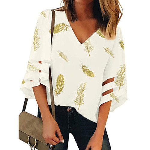 

Women's Tops Graphic T-shirt - Print V Neck Daily White S M L XL 2XL 3XL