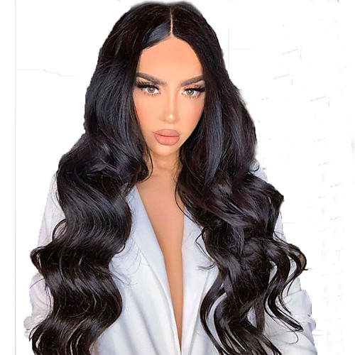 

Human Hair Lace Front Wig Free Part style Brazilian Hair Wavy Body Wave Black Wig 130% Density with Baby Hair Natural Hairline For Black Women 100% Virgin 100% Hand Tied Women's Long Human Hair Lace