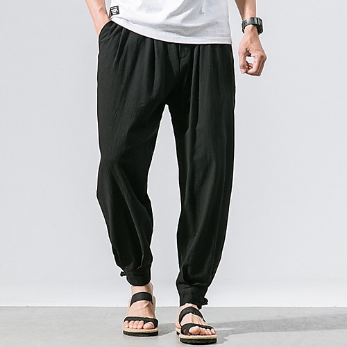 

Men's Basic Loose Chinos Pants - Solid Colored Drawstring Wine Black Gray US32 / UK32 / EU40
