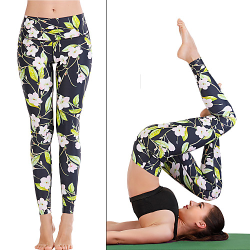 

Women's High Waist Yoga Pants Print Black Running Fitness Gym Workout Tights Leggings Sport Activewear Quick Dry Butt Lift Tummy Control Stretchy Skinny