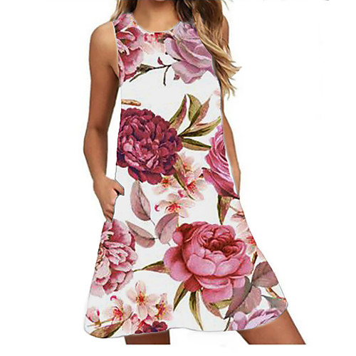 

Women's A Line Dress - Sleeveless Floral Patchwork Summer 3D Print Sexy Daily Holiday 2020 Black Yellow Blushing Pink Fuchsia S M L XL XXL XXXL