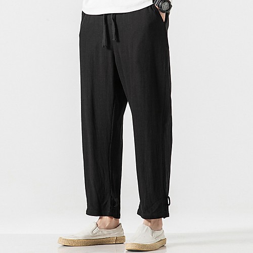 

Men's Sporty Chinoiserie Loose Chinos Pants - Solid Colored Drawstring Comfort Cotton Black US32 / UK32 / EU40 / US34 / UK34 / EU42